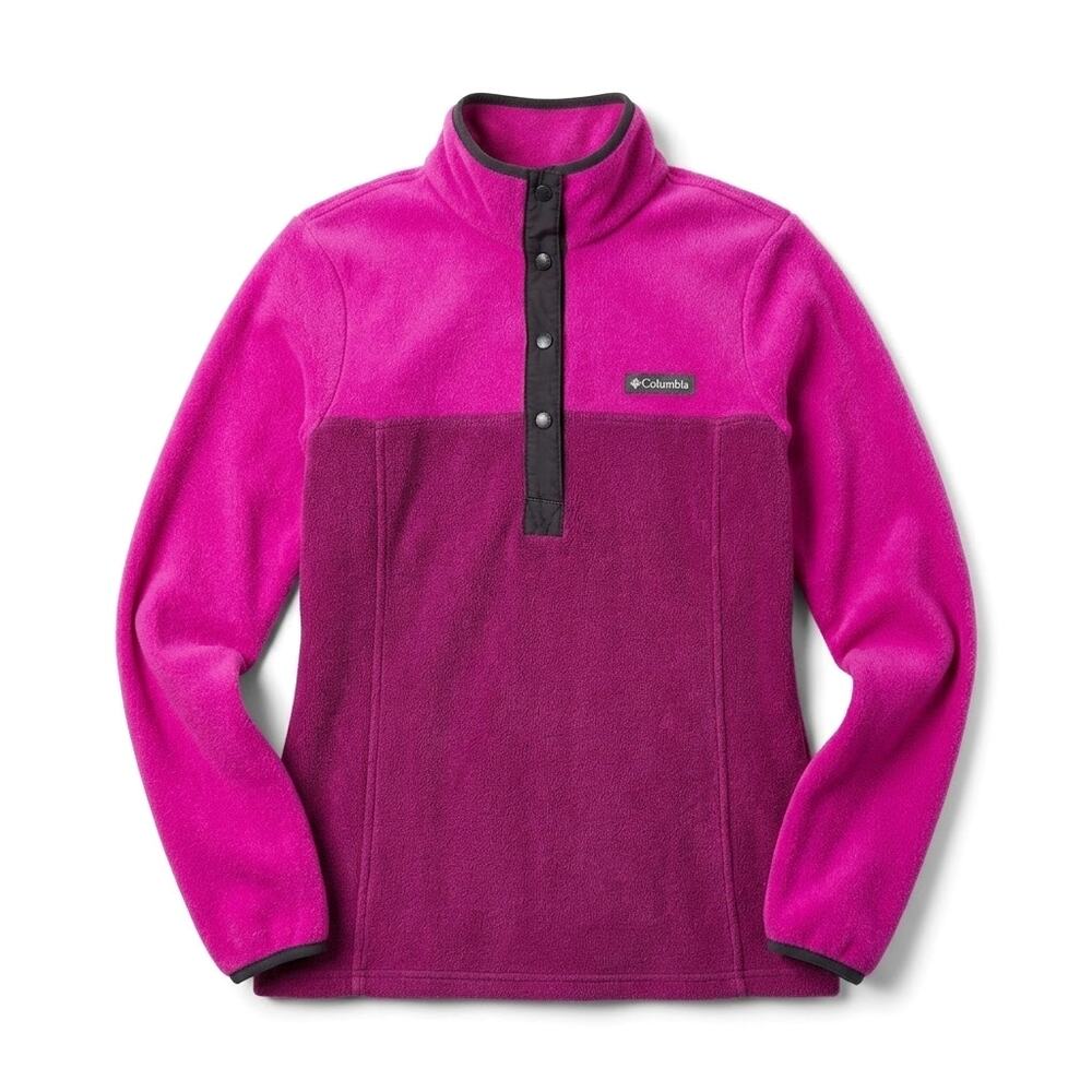 Columbia Three Lakes Colorblock Fleece Pullover Pink Purple 1/4 Snap Womens XS